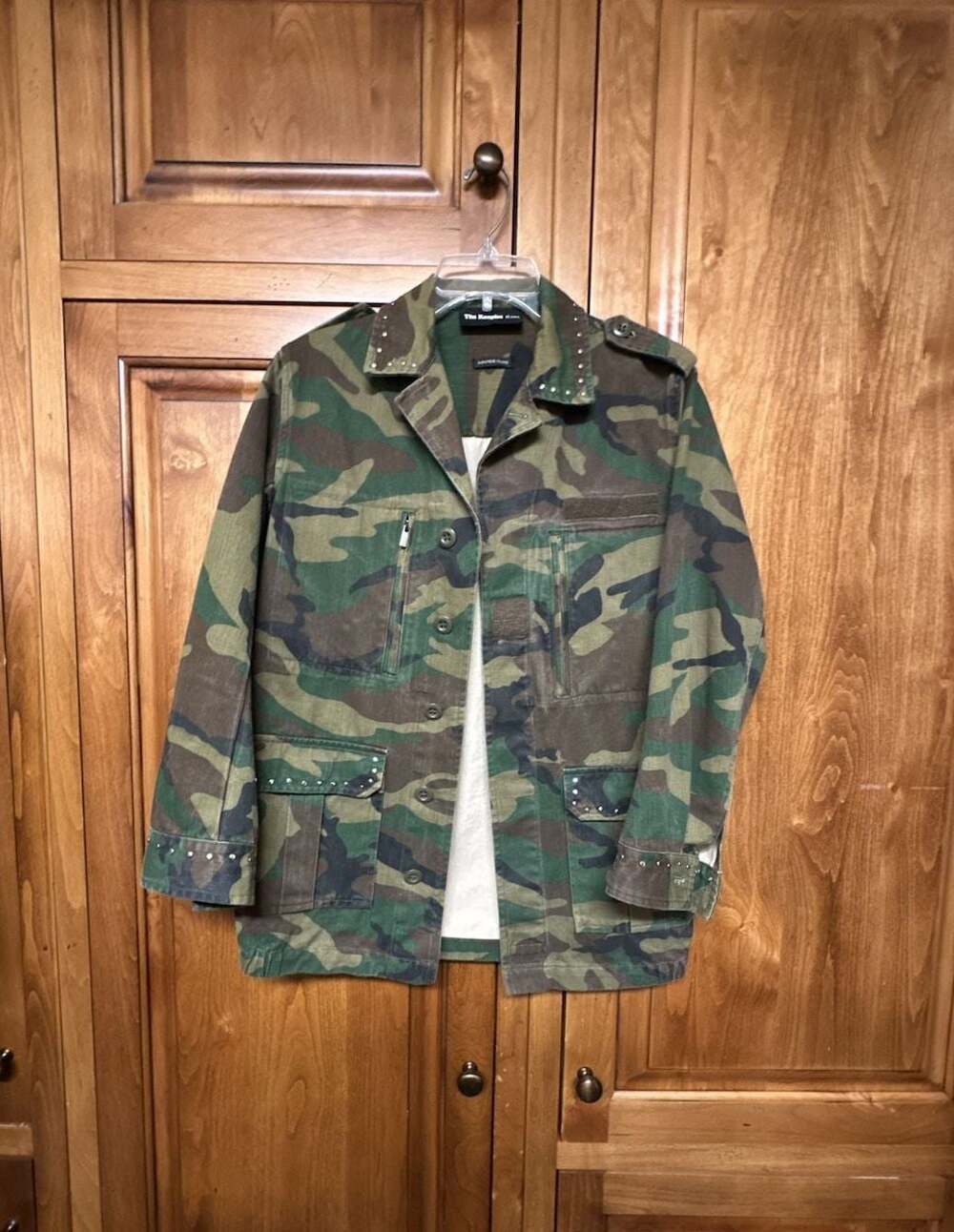 The Kooples Jeans Japanese Cloth Camouflage Studded Military Jacket